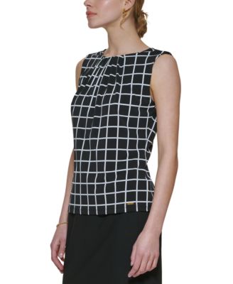 Printed Pleat-Neck Blouse, Regular and Petite Sizes