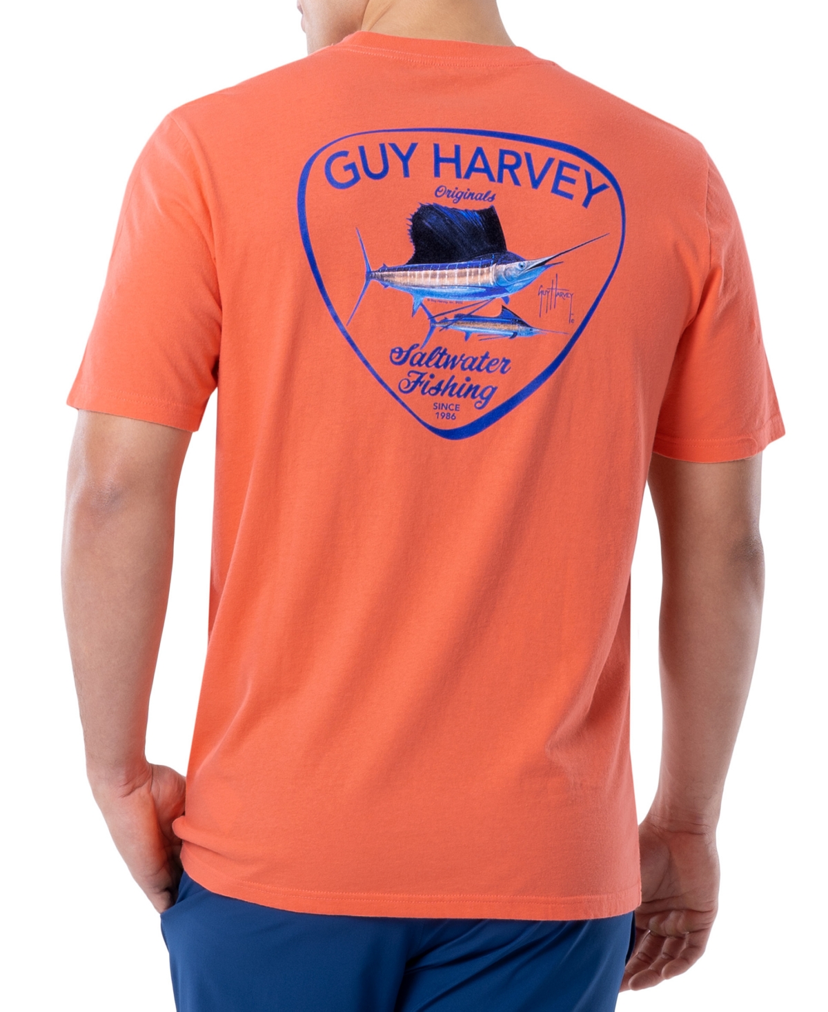 Men's Short Sleeve Crewneck Graphic Pocket T-Shirt - Living Coral
