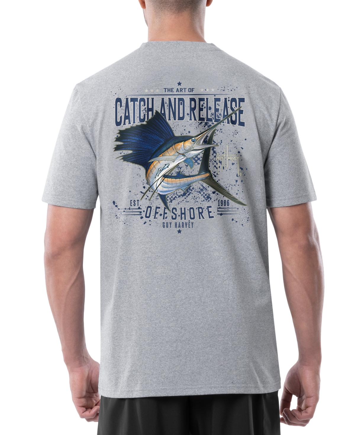 Guy Harvey Men's Threadcycled Catch And Release Offshore Logo Graphic T-shirt In Light Grey Heather