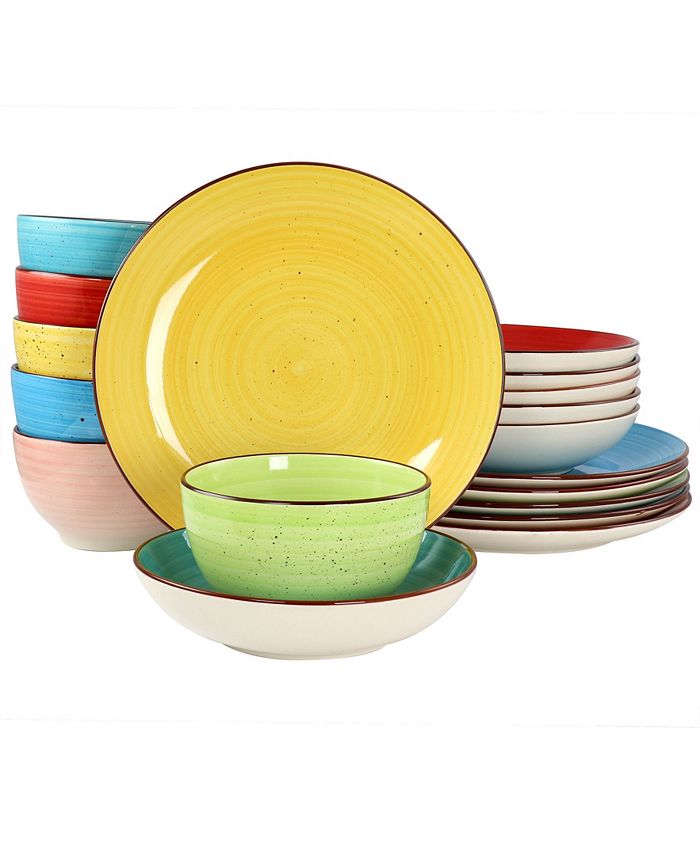 Elama Sebastian 18 Piece Double Bowl Stoneware Dinnerware Set, Service