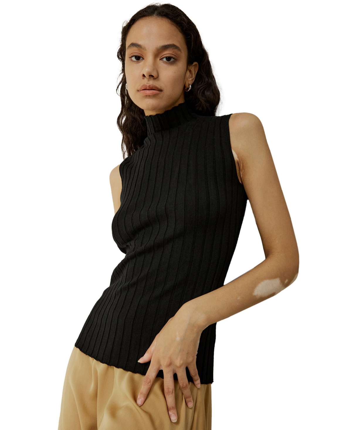 Silk-Cashmere Blend Knit Top for Women - Dark camel
