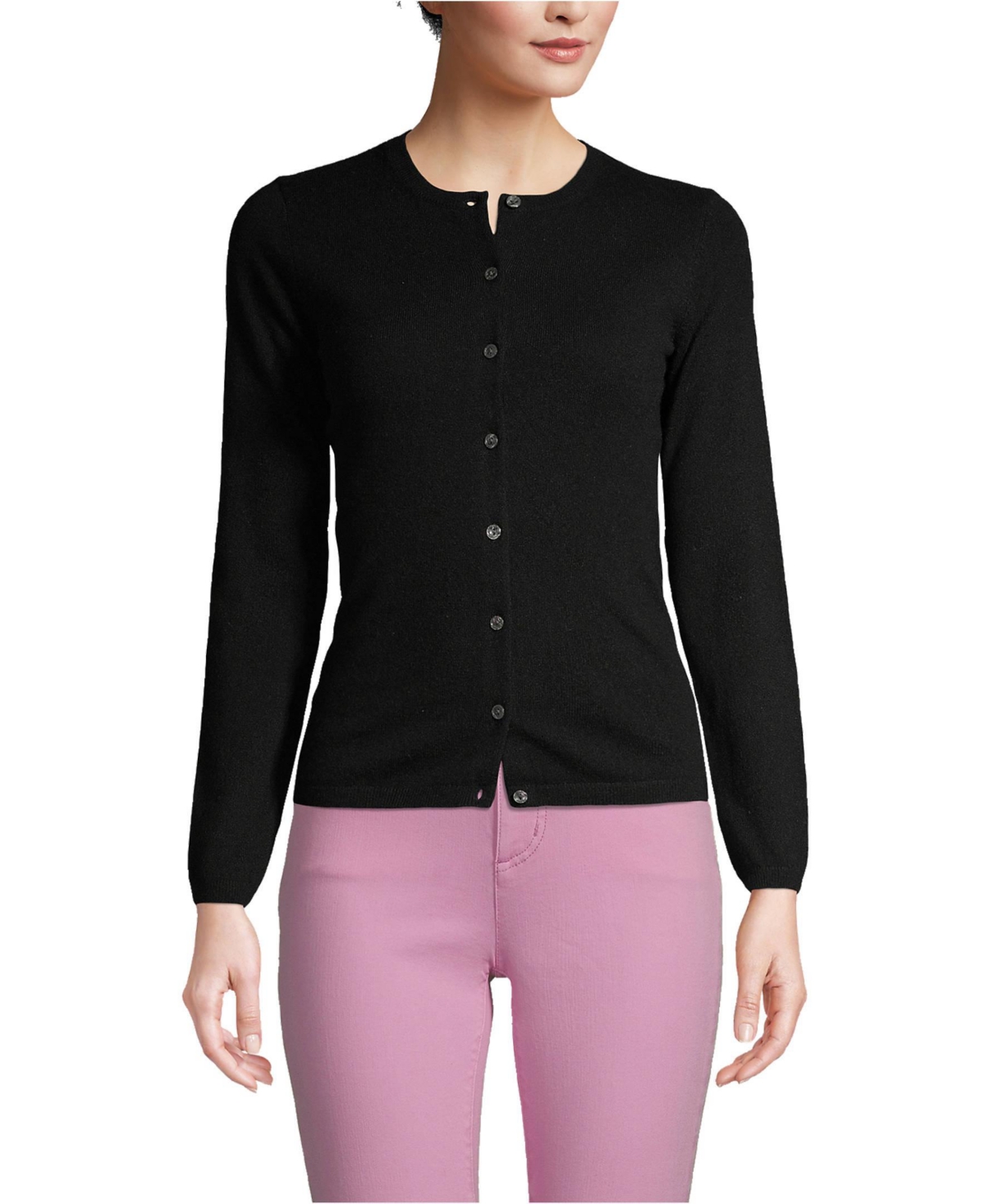 Women's Petite Cashmere Cardigan Sweater - Gray/black donegal