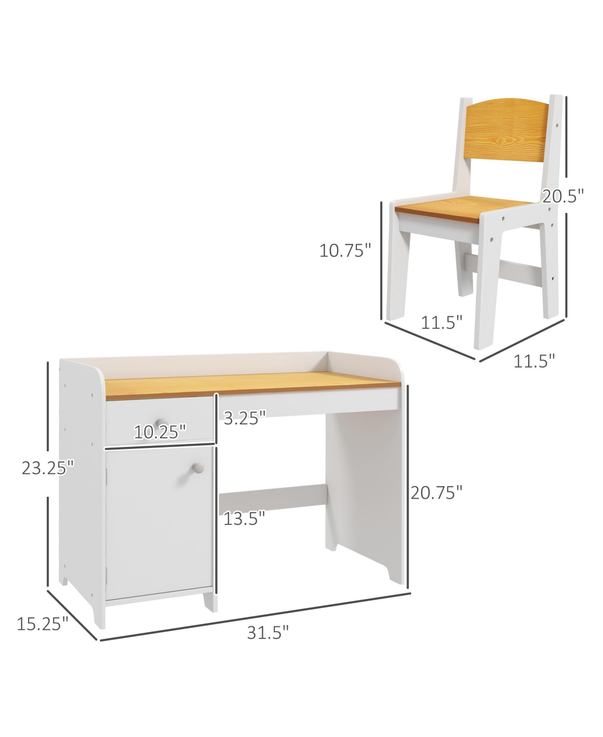 Qaba Kids Desk and Chair Set with Storage Drawer, Study Desk with Chair for Children for Arts & Crafts, Snack Time, Homeschooling, Homework,- W