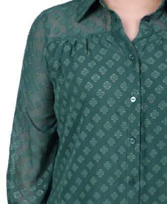 Women's 3/4 Sleeve Foiled Jacquard Chiffon Blouse