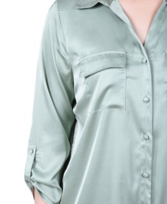Women's 3/4 Sleeve Roll Tab Satin Blouse