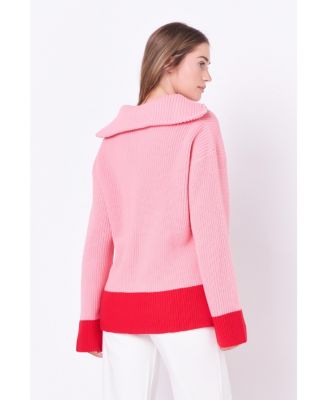 Women's Contrast Zip Pullover Sweater