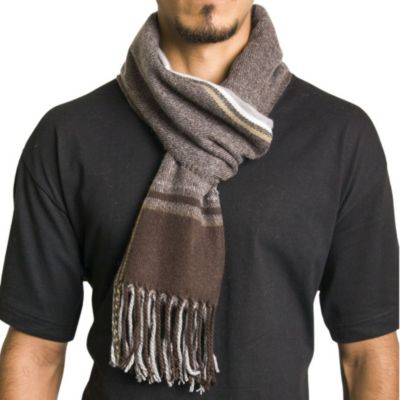 Men's Scarf Soft Knit Winter Scarves Plaid Striped or Solid Neck Covering Long Warm Stylish