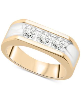 Men's Diamond Three Stone Ring (1 ct. t.w.) in 10k Gold - Macy's