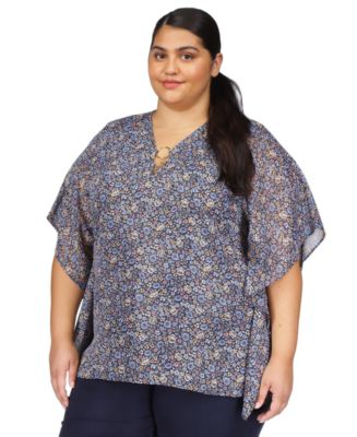 MICHAEL Michael Kors Plus Size Floral-Print Poncho Top - Macy's