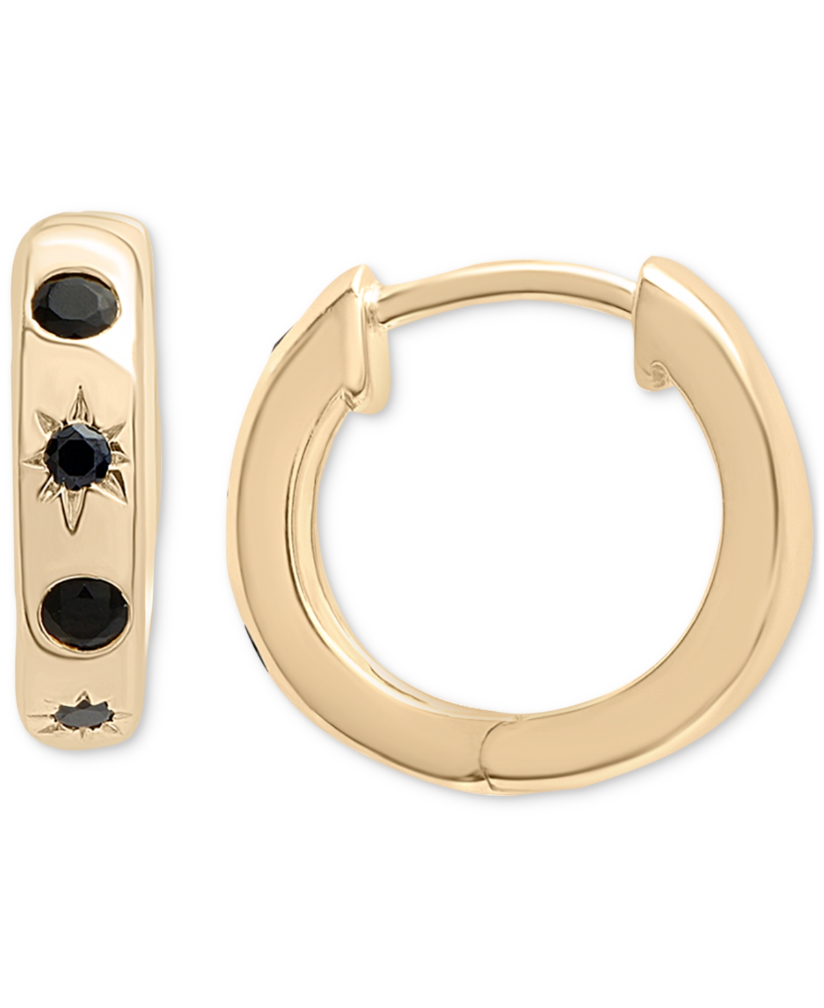 Macy's Onyx Star Small Hoop Earrings In 14k Gold-plated Sterling Silver, 0.5"