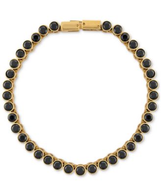 Black Spinel Cylinder Link Bracelet in Gold-Tone Ion-Plated Sterling Silver, Created for Macy's