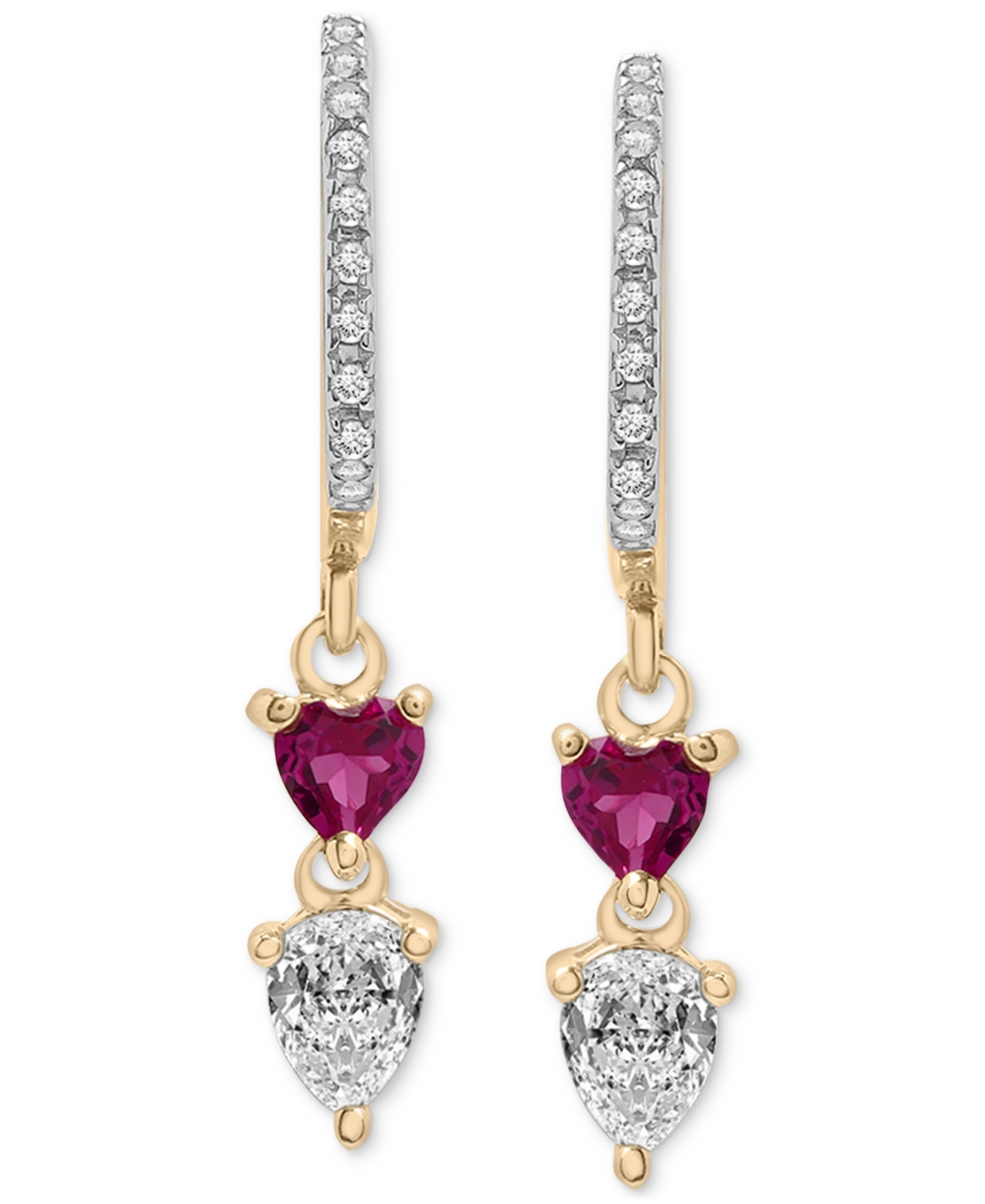Lab-Grown(3/8 ct. t.w.), Lab-Grown White Sapphire (3/8 ct. t.w.) & Diamond (1/20 ct. t.w.) Dangle Huggie Hoop Earrings in 14k Gold-Plated Sterli