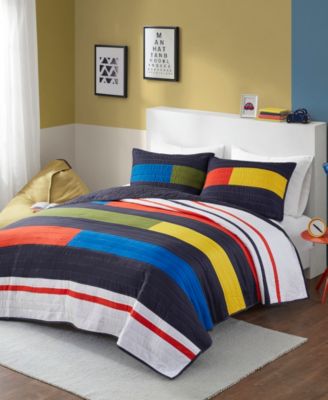 Morris Stripe Printed 3 Piece Quilt Set, Full/Queen