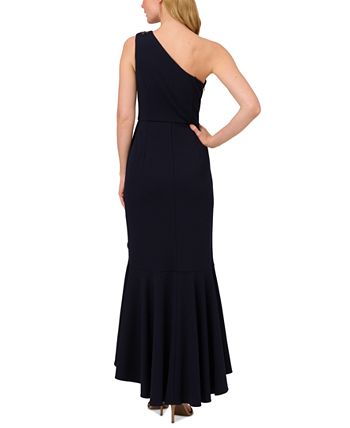 Adrianna Papell Women's One Shoulder Beaded Ruffled Gown Black Size 6