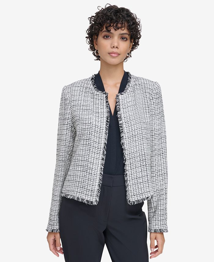 Bar III Plus Size Tweed Open-Front Blazer, Created for Macy's - Macy's