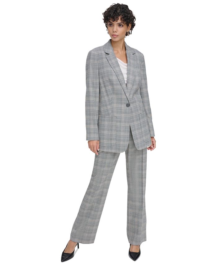 Calvin Klein Women's Plaid Notched-Lapel One-Button Blazer - Macy's