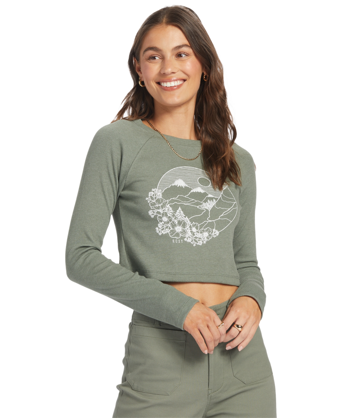 Shop Roxy Juniors' Mountain View Long Sleeve T-shirt In Agave Green
