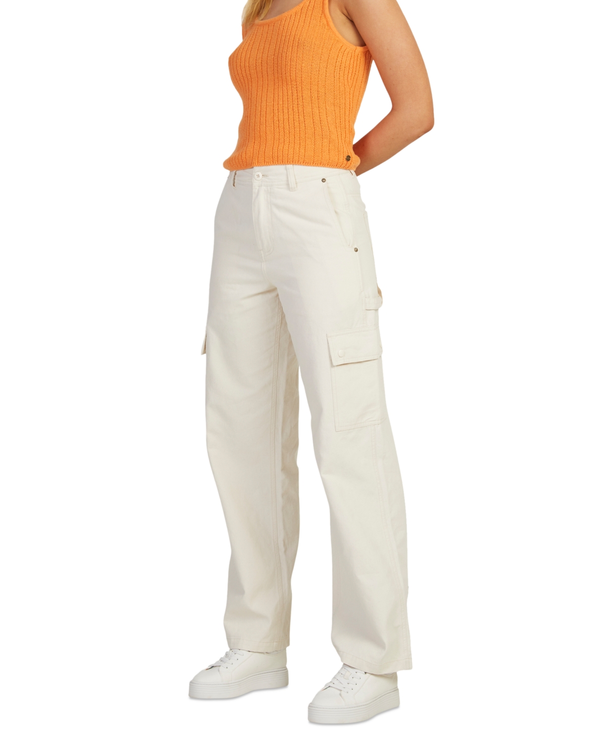 Shop Roxy Juniors' Lefty Mid Rise Cargo Pants In Natural
