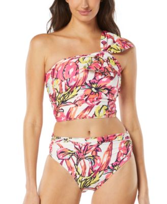Womens Convertible One Shoulder Floral Print Bikini Top Bottoms