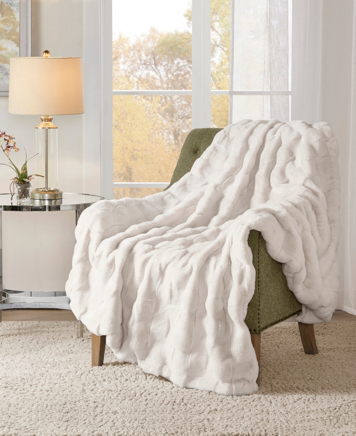 Madison Park Vivienne Faux Fur Throw, 50" X 60" In Ivory