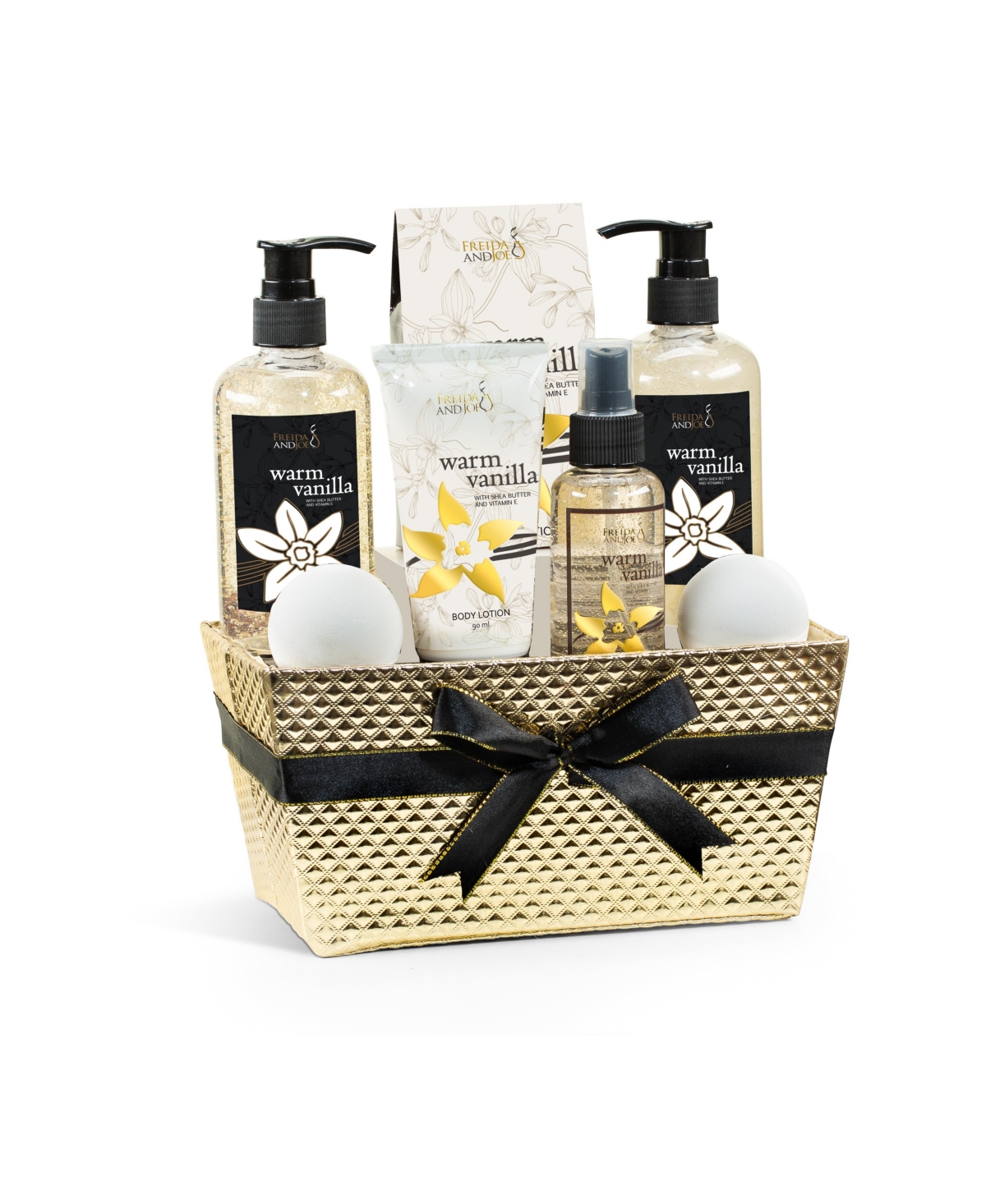 Warm Vanilla Fragrance Bath & Body Set in Gold Basket