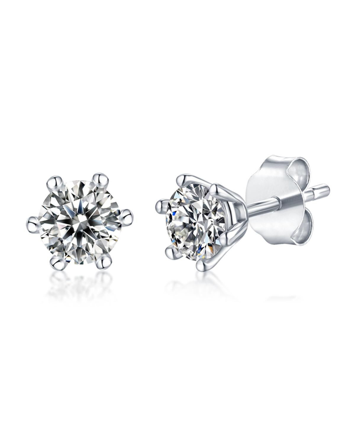 Sterling Silver White Gold Plated with 0.50ctw Lab Created Moissanite Round Solitaire Stud Earrings - Silver