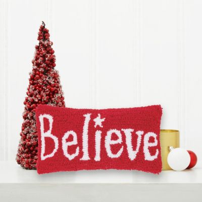 Christmas "Believe" Small/Petite Hooked Accent Pillow, 6" x 12"