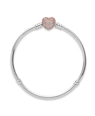 Moments Cubic Zirconia Pave Heart Clasp Snake Chain Bracelet