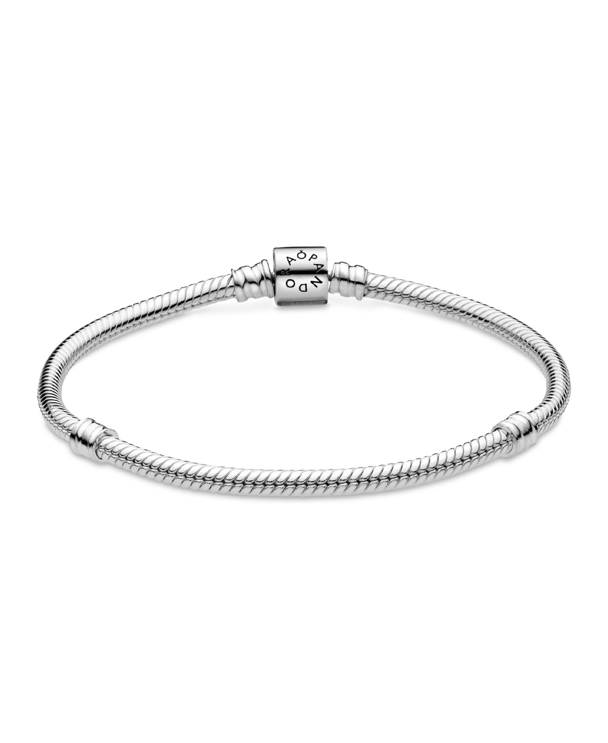 Pandora Moments Sterling Silver Barrel Clasp Snake Chain Bracelet In Silver
