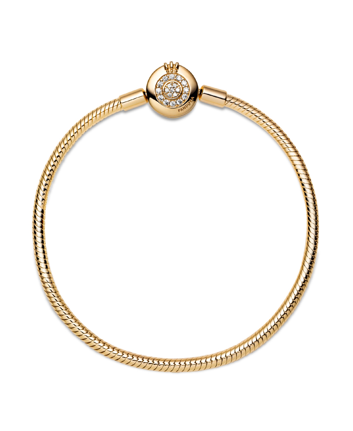 Pandora Moments Cubic Zirconia Sparkling Crown O Snake Chain Bracelet In Gold