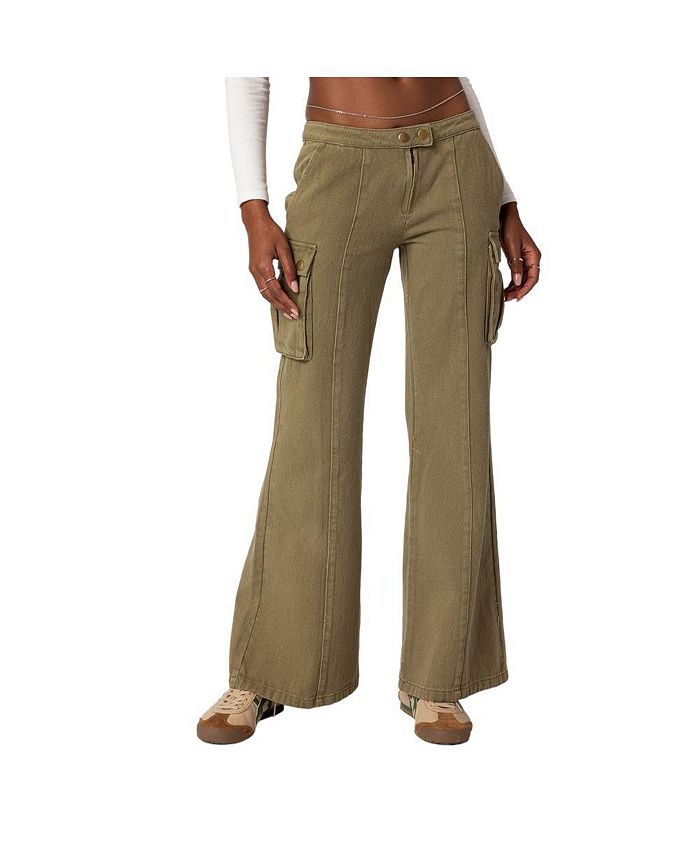 Edikted Women's Sabri low rise flared cargo jeans - Macy's
