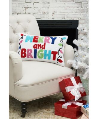 Merry And Bright Hooked Christmas Throw Pillow, 14" x 22"