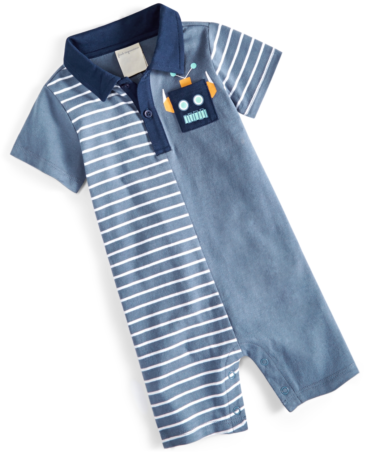 First Impressions Baby Boys Robot Pocket Cotton Sunsuit, Created For Macy's In Striking Blue
