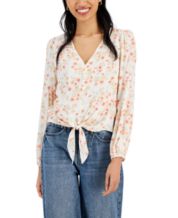 Hippie Rose Women's Juniors' Lace-Trim Ribbed Top (X-Large, Ivory Floral)