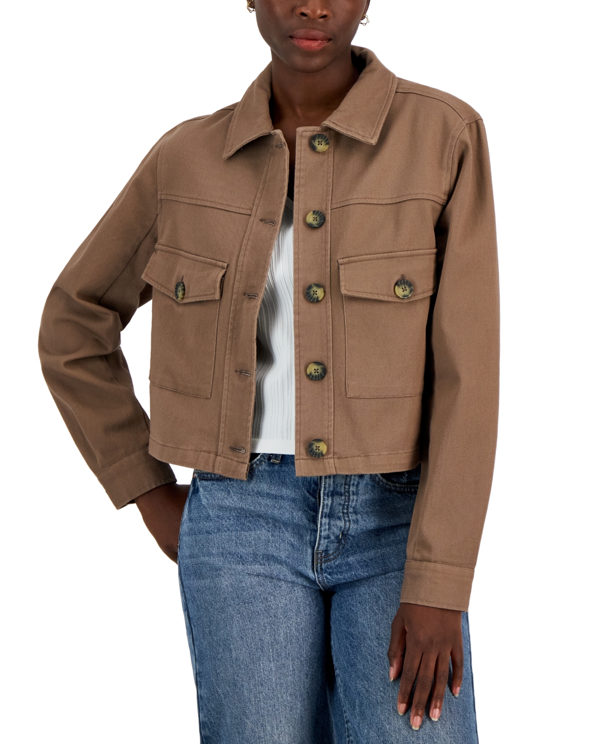 And Now This Women's Long-sleeve Cropped Shacket In Roasted Chestnut