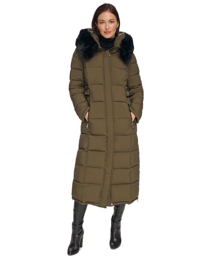 DKNY Women's Faux-Fur-Trim Hooded Maxi Puffer Coat - Macy's
