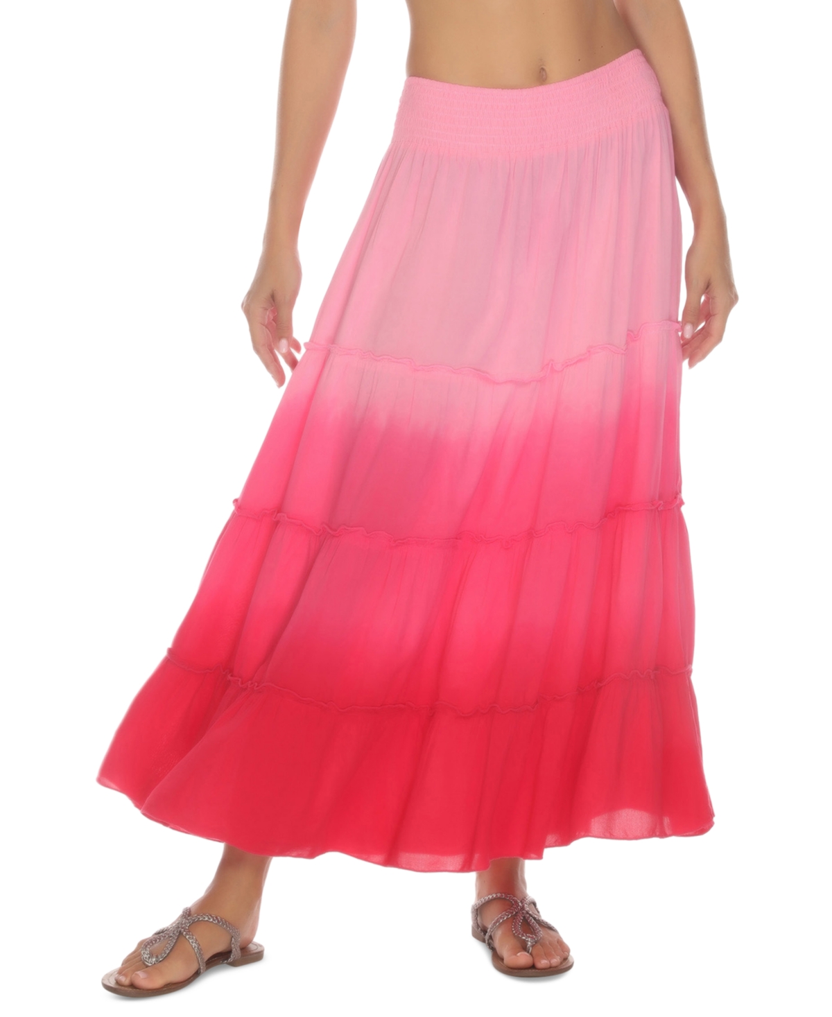 Women's Smocked-Waist Ombre Skirt Cover-Up - Raspberry Ombre