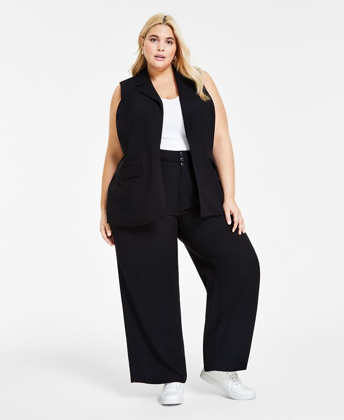 Bar III Plus Size Long Vest & Wide-Leg Pants, Created for Macy's - Macy's
