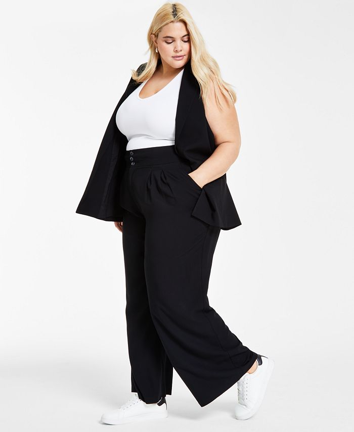 Bar III Plus Size High Rise Pleated Wide-Leg Pants, Created for Macy's ...