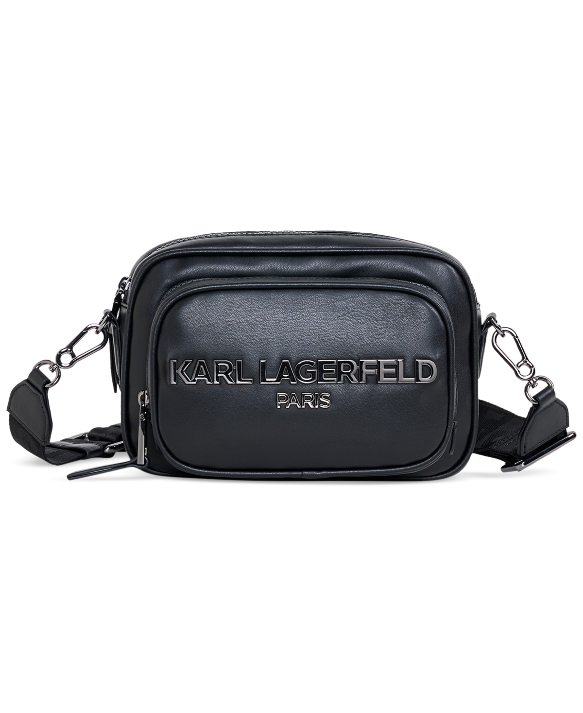 Shop Karl Lagerfeld Voyage Small Camera Crossbody Belt Bag In Black,gunmetal