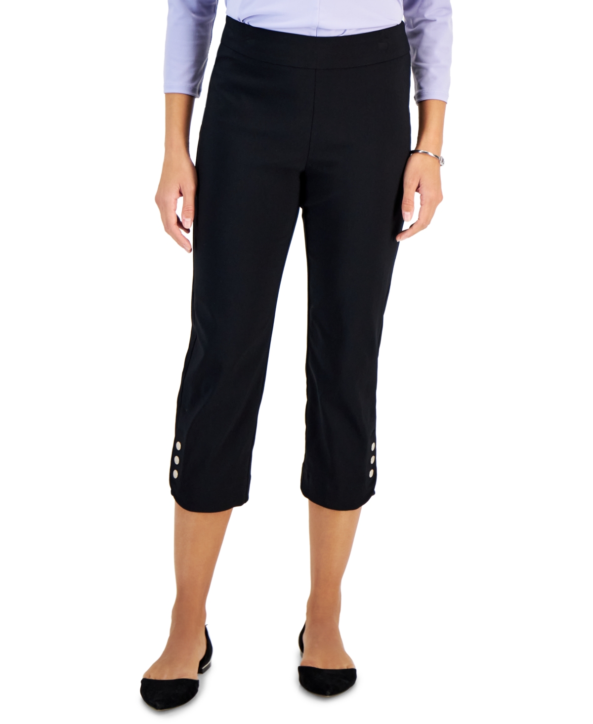 Jm Collection Women's Snap-hem Pull-on Capri Pants, Created For Macy's In Deep Black