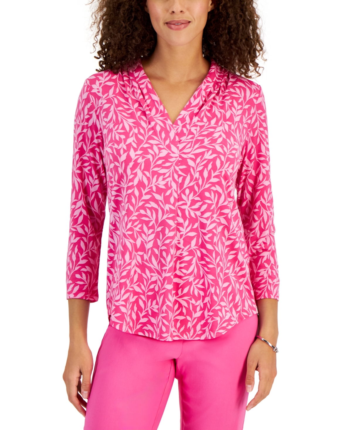 Women's Printed 3/4 Sleeve V-Neck Top, Created for Macy's - Divine Berry Combo