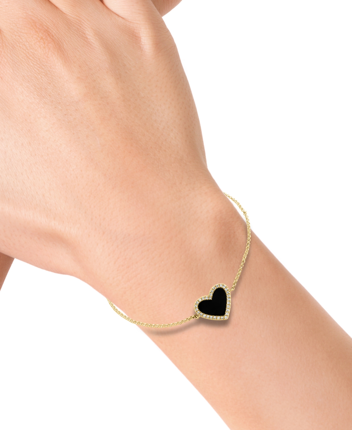 Effy Onyx & Diamond (1/10 ct. t.w.) Heart Halo Bracelet in 14k Gold - 14K Gold