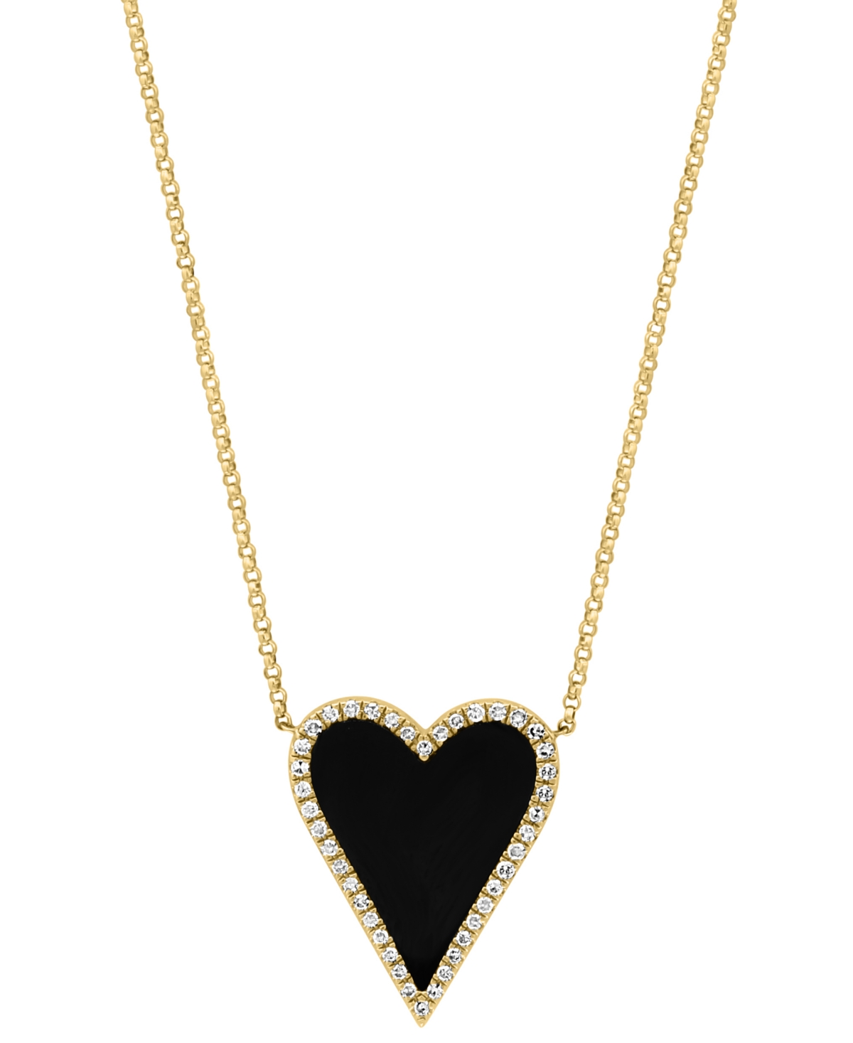 Effy Collection Effy Onyx & Diamond (1/5 Ct. T.w.) Heart Halo Pendant Necklace In 14k Gold, 16" + 2" Extender
