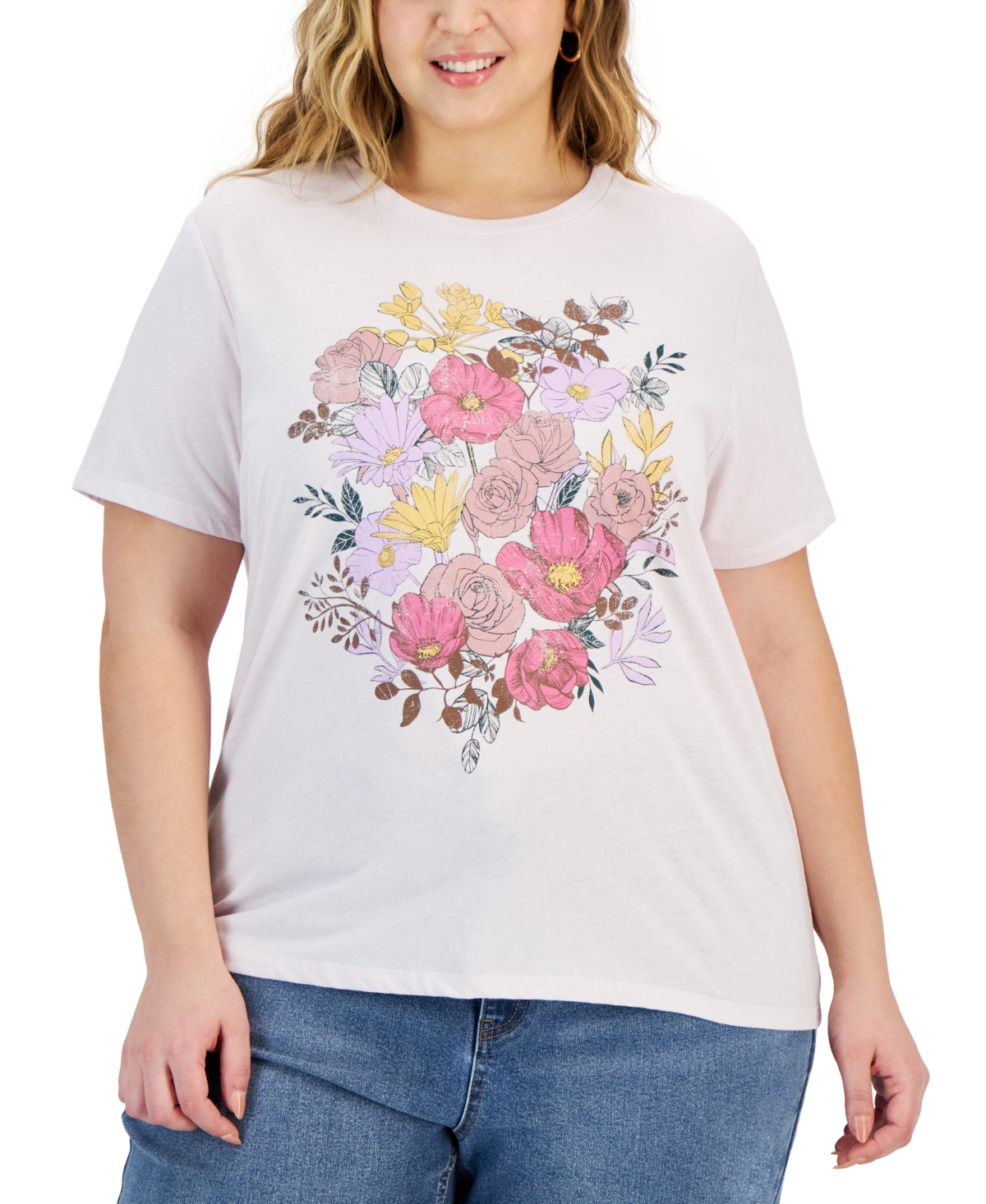Trendy Plus Size Flower Graphic Print T-Shirt - Orchid Ice