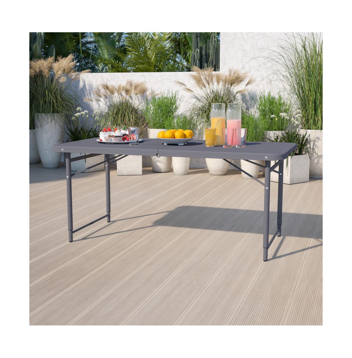 4-Foot Height Adjustable Bi-FoldPlastic Folding Table With Handle - Dark gray