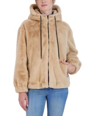 Juniors' Juniors' Reversible Faux Fur Hooded Bomber Jacket