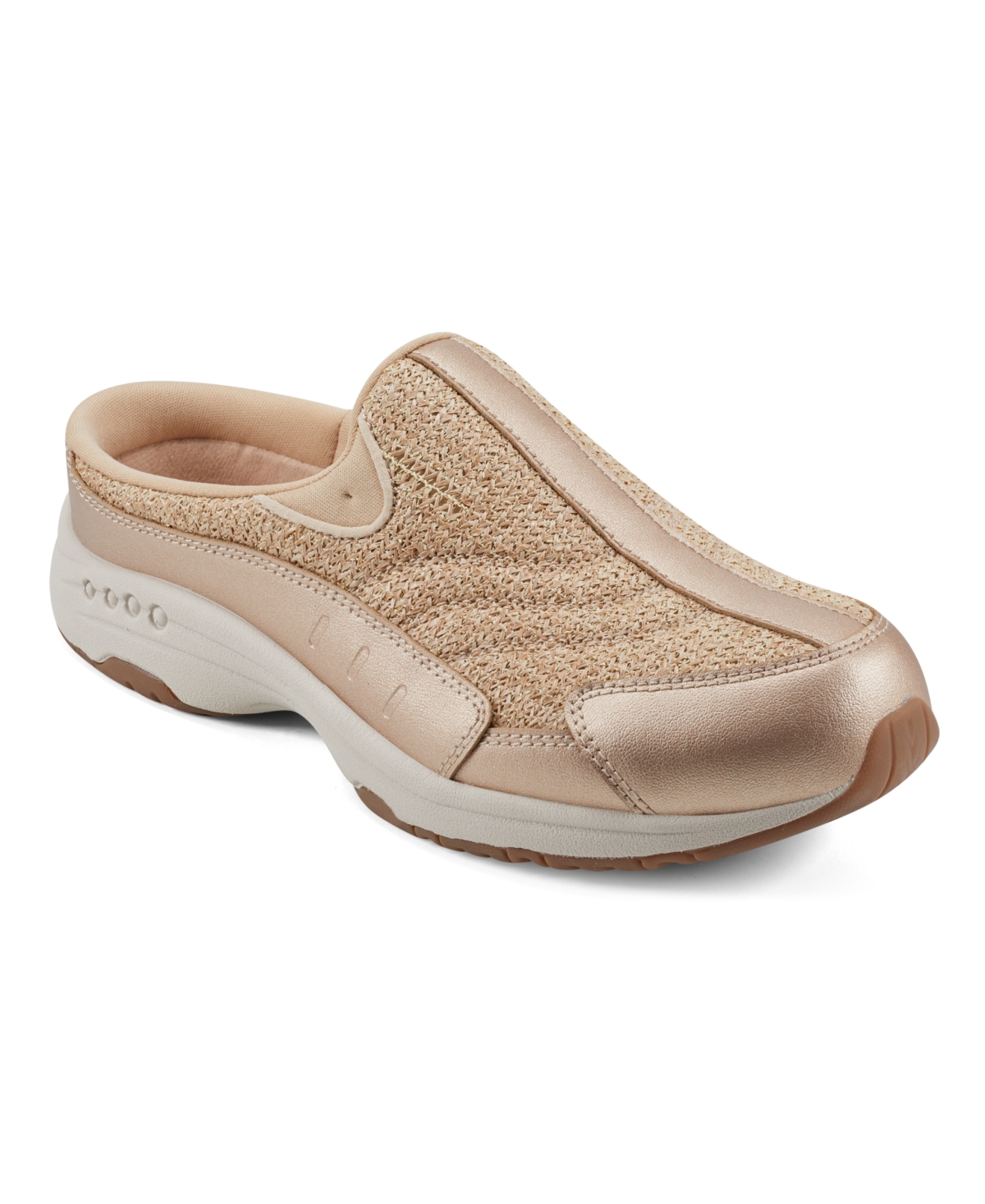 Easy Spirit Women's Traveltime Casual Slip-on Mules In Bronze Leather,natural Woven Multi - Le