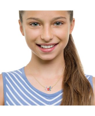 Lilo and Stitch Yellow Gold Plated Stitch and Angel Enamel Heart Necklace - 18'' Chain, Officially Licensed