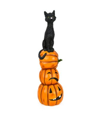 32" Halloween Cat and Pumpkins Stack